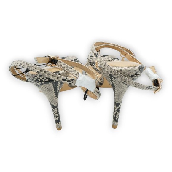 NWT $88‎ Express Faux Snake Skin Heels Straps Wrap Around Ankle Cream Black Sz 8 - Picture 9 of 10